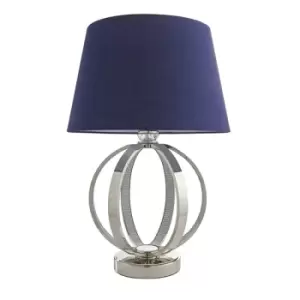 Evie Table Lamp Bright Nickel Plate & Navy Cotton 1 Light IP20 - E27