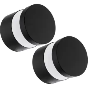 2 PACK IP44 Outdoor Wall Light Black Aluminium Round 11W LED Porch Lamp