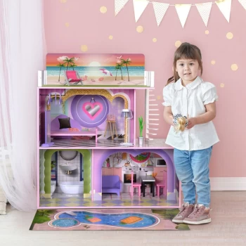 Large Dreamland Sunset Contemporary Kids Interactive Wooden Dolls House 3 Floors with 16 Doll Furniture Accessories Multi TD-13616A - Multi-colour