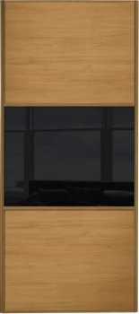 Wickes Sliding Wardrobe Door Wideline Oak Panel and Black Glass - 2220 x 914mm