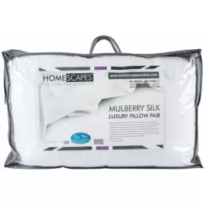 Pure Mulberry Silk Blend Pillow Pair with 100% Cotton Casing - White - Homescapes