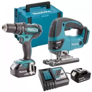 Makita DLX2134TJ 18v LXT Kit - DJV180Z Jigsaw and DHP482Z Combi Hammer Drill 5ah