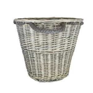 Log Basket with Rope Handles Large Grey Wash 44cm