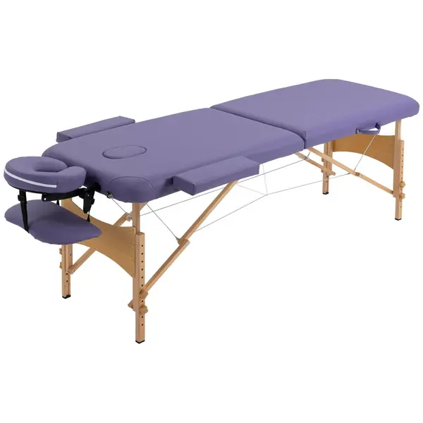 HOMCOM Wooden Folding Spa Beauty Massage Table with 2 Sections and Carry Bag - Purple