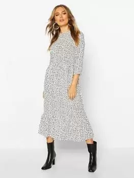 Boohoo Woven Mixed Polka Dot Dress - White, Size 8, Women