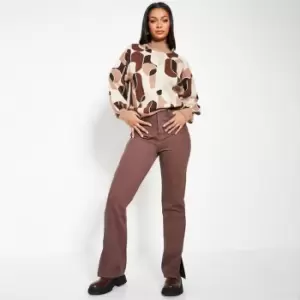 I Saw It First High Waist Side Split Hem Jeans - Brown