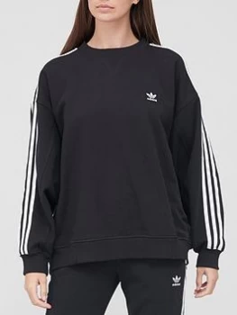 adidas Originals 3 Stripe Oversized Sweatshirt - Black, Size 12, Women