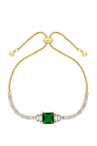 Gold Plated Emerald Centre Stone Cubic Zirconia Toggle Bracelet