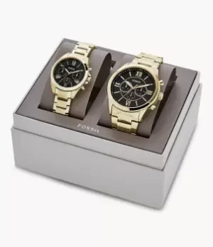 Fossil Unisex His and Her Chronograph Gold-Tone Stainless Steel Watch Gift Set