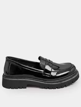 Yours Extra Wide Fit Chunky Saddle Loafer Black Patent, Black, Size E, Women