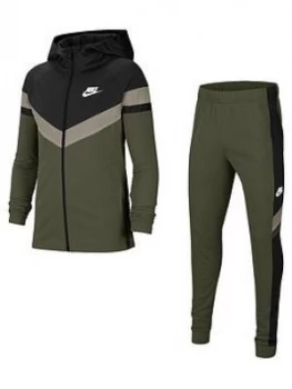 Nike Older Childrens Poly Woven Overlay Tracksuit - Khaki/Black