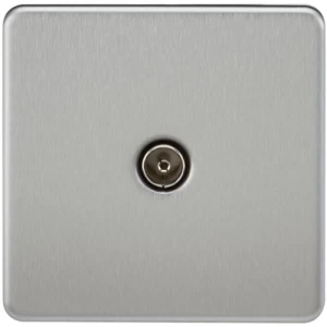 KnightsBridge Coaxial TV Outlet 1G Screwless Brushed Chrome Un-Isolated Wall Plate