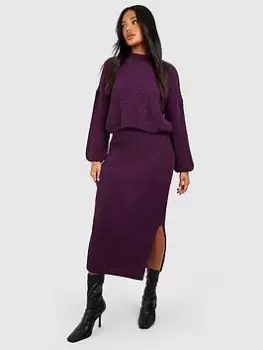 Boohoo Jumper And Skirt Knitted Co-ord - Purple, Purple Size M Women