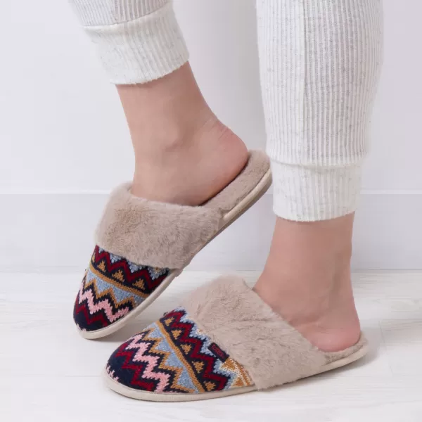 totes Fair Isle Knit Mule Slippers MultiColoured