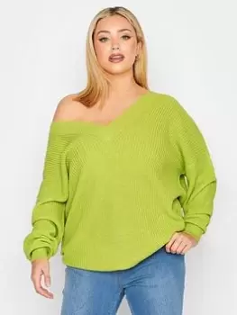 Yours Double V-neck Jumper Lime, Green, Size 26-28, Women