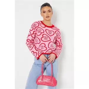 I Saw It First Pink Petite Love Heart Knitted Jumper - Pink