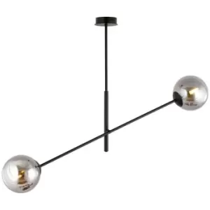 Emibig Linear Black Contemporary Pendant Ceiling Light with Graphite Glass Shades, 2x E14