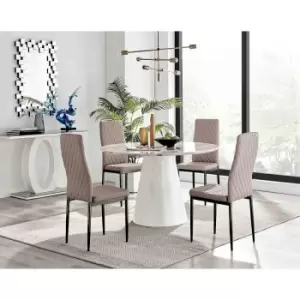 Furniture Box Palma White Marble Effect Round Dining Table and 4 Cappuccino Milan Black Leg Chairs