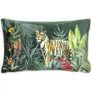 Evans Lichfield Zinara Tiger Cushion Cover (30cm x 50cm) (Green) - Green