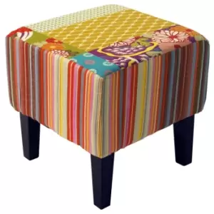 Techstyle Patchwork Shabby Chic Square Pouffe Padded Foot Stool /Wood Legs Multi-coloured