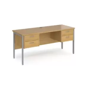 Office Desk Rectangular Desk 1600mm With Double Pedestal Oak Top With Silver Frame 600mm Depth Maestro 25 MH616P22SO