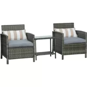 Outsunny - 3 PC Rattan Outdoor Cushioned Single Sofa Coffee Table, Grey