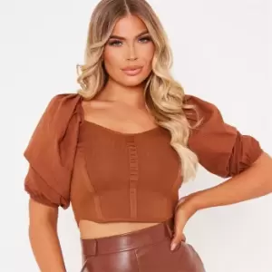 I Saw It First Puff Sleeve Knitted Top - Brown