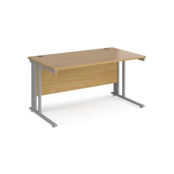 Office Desk 1400mm Rectangular Desk With Cable Managed Leg Oak Tops With Silver Frames 800mm Depth Maestro 25