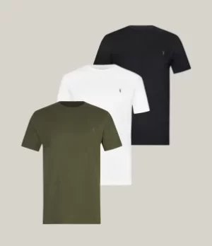 AllSaints Mens Brace Tonic Crew 3 Pack T-Shirts, Marsh/jet Blk/wht, Size: XS