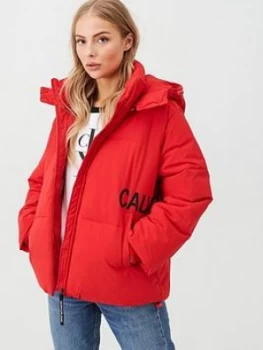 Calvin Klein Jeans Oversized Logo Padded Jacket - Red Size M Women