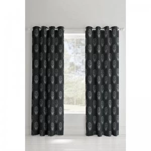 Skulls Grey Lined Eyelet Curtains