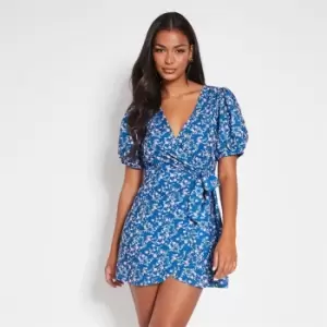 I Saw It First Floral Print Wrap Front Mini Dress - Blue