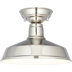 Endon Darton Semi Flush Ceiling Pendant Light Polished Nickel, Gloss White Inner Shade