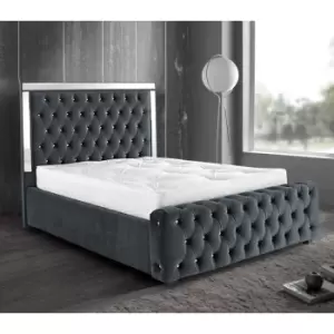 Elegance Mirrored Bed Small Double Plush Velvet Grey