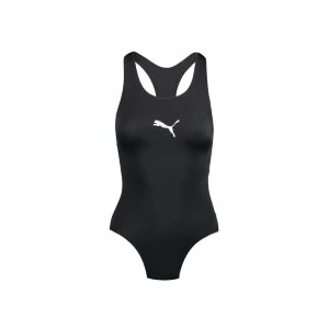 PUMA Swim Womens Racer Back Swimsuit, Black, size Small, Clothing