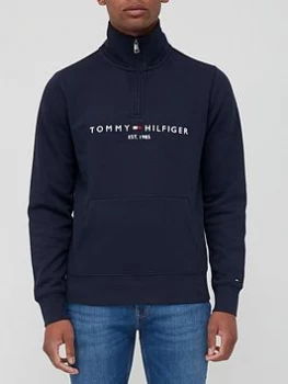 Tommy Hilfiger Logo Quarter Zip Sweat - Desert Sky, Desert Sky, Size S, Men