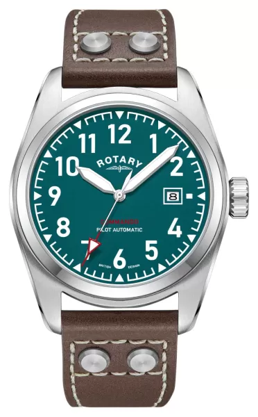 Rotary GS05470/73 Commando Green Dial Brown Leather Watch