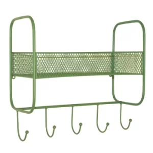 Geko Mesh Wall Shelf With 5 Hooks Green