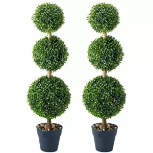 Outsunny PE Set of 2 Artificial Boxwood Ball Topiary Plant Tree's Green