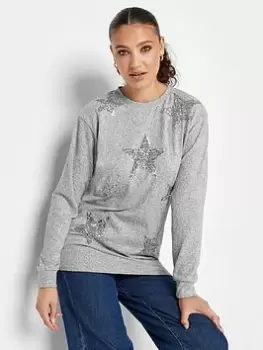 Long Tall Sally Sequin All Over Star Jumper, Grey, Size 18, Women