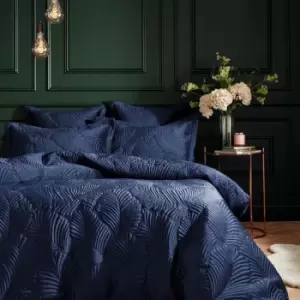 Paoletti Palmeria Velvet Quilted Duvet Cover Set (Double) (Navy) - Navy