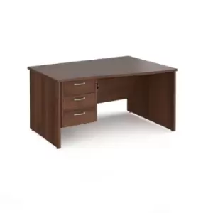 Office Desk Right Hand Wave Desk 1400mm With Pedestal Walnut Top And Panel End Leg Maestro 25 MP14WRP3W