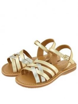 Accessorize Girls Metallic Leather Sandal - Gold, Size 12 Younger