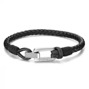 Tommy Hilfiger Mens Braided Black Leather Bracelet