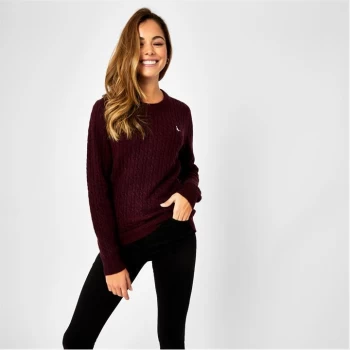 Jack Wills Tinsbury Merino Wool Cable Knitted Jumper - Damson