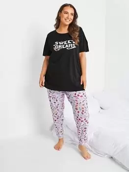 Yours Sweet Dreams Long Sleeve Cuffed Pj Set - Black, Size 14-16, Women