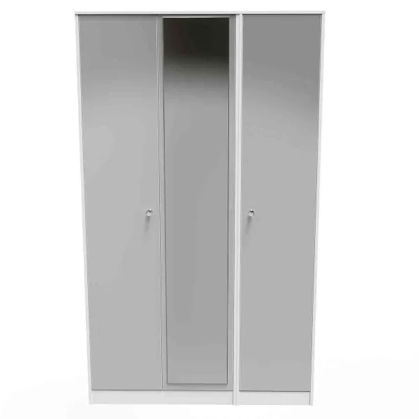 Welcome Furniture Ready Assembled Padstow Triple Mirror Wardrobe In Uniform Grey Gloss & White