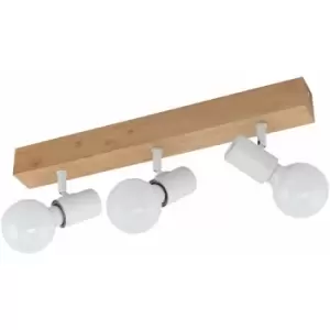 Loops - 3 Spot Wall Flush Ceiling Light Colour Brown White Shade Bulb E27 3x60W