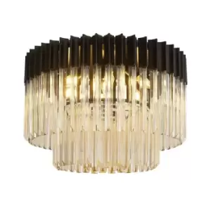 Luminosa Lighting - Luminosa Poland Ceiling Lamp Round 7 Light E14, Matt Black, Cognac Sculpted Glass, Item Weight: 15.3kg