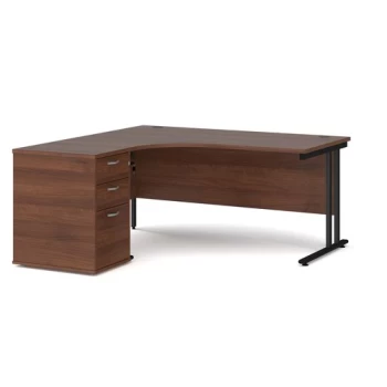 Office Desk Left Hand Corner Desk 1600mm With Pedestal Walnut Top With Black Frame Maestro 25